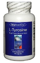 L-Tyrosine Supplement in Free Form Acetic Acid, Packaged in a Bottle Containing 60 Softgels for Dietary Use.